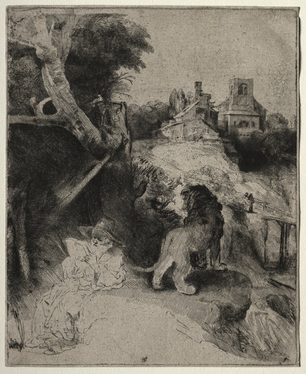 St. Hiëronymus lezend in een Italiaans landschap, ca. 1653 door Rembrandt van Rijn