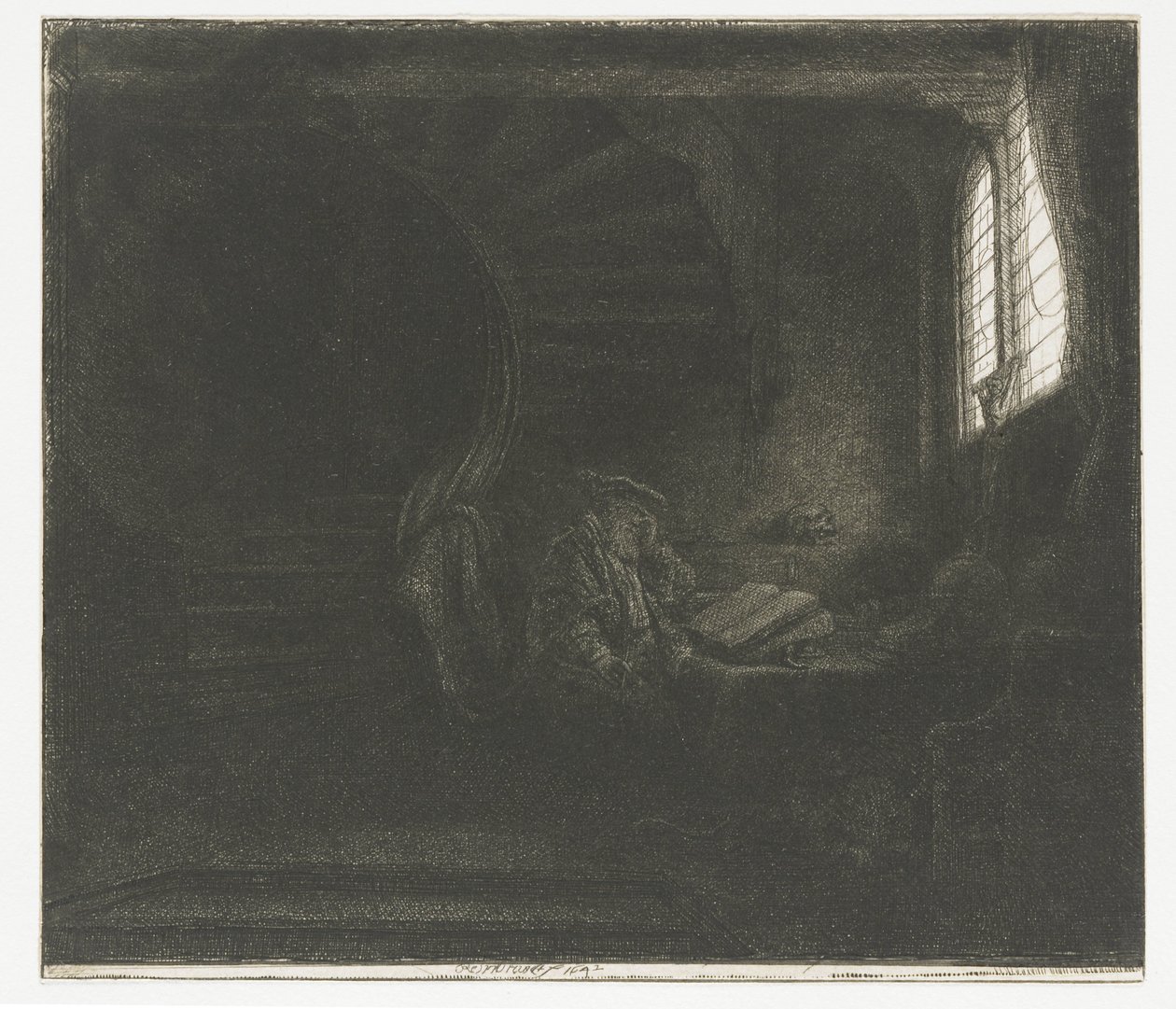 Sint Hiëronymus in een donkere kamer door Rembrandt van Rijn