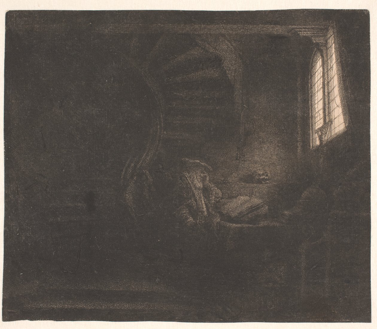De heilige Hiëronymus in een donkere kamer door Rembrandt van Rijn