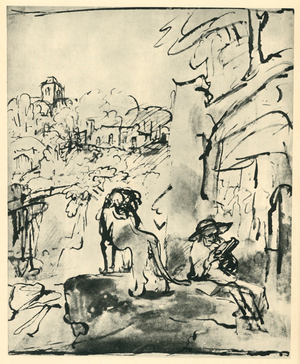 Sint Hiëronymus lezend in een landschap door Rembrandt van Rijn