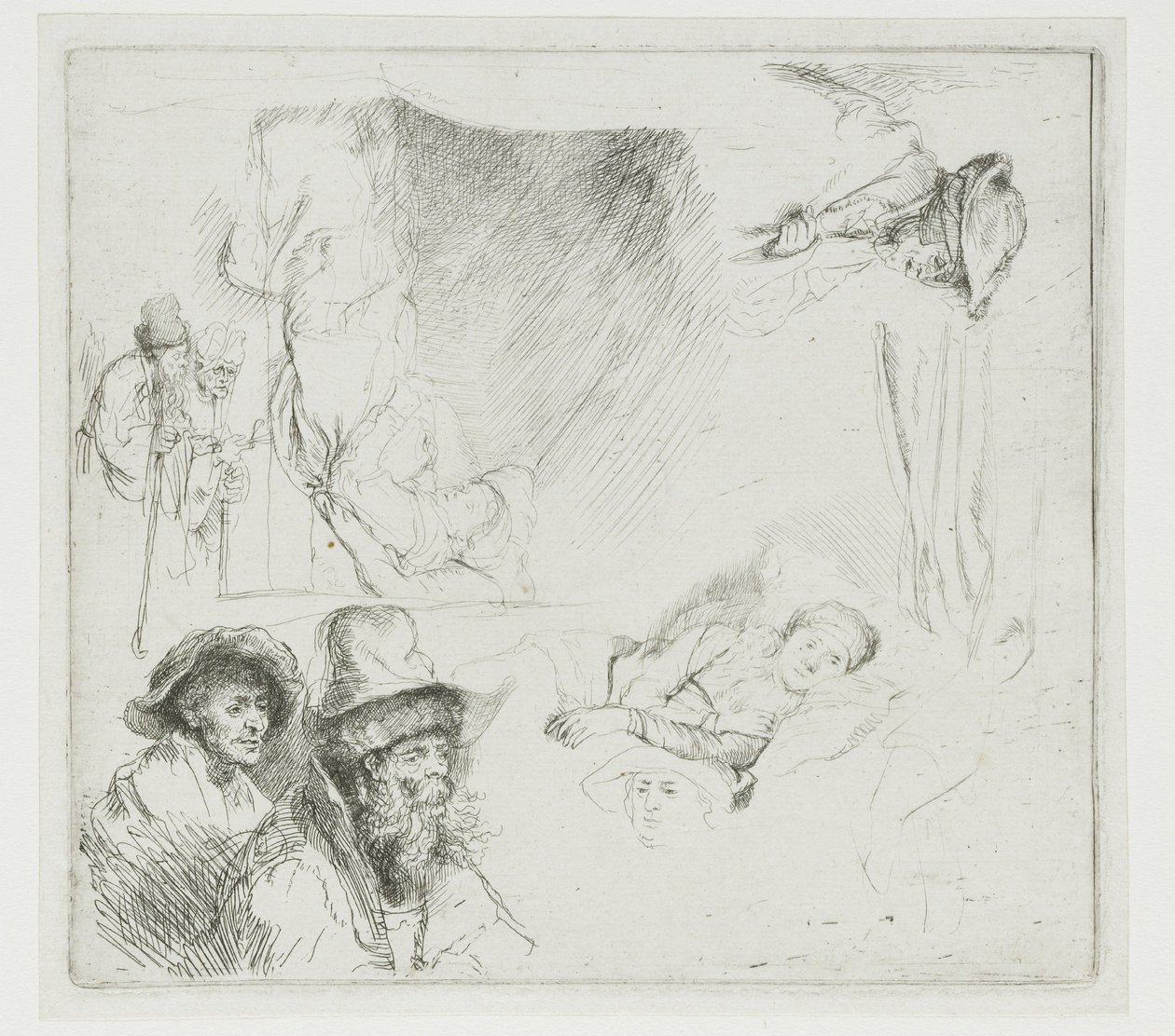 Studieblad met zieke vrouw in bed door Rembrandt van Rijn