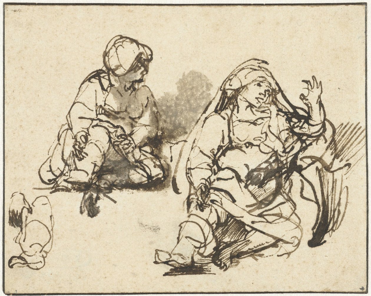 Studies voor de zieke vrouw op de ‘Honderdguldenprent’ door Rembrandt van Rijn