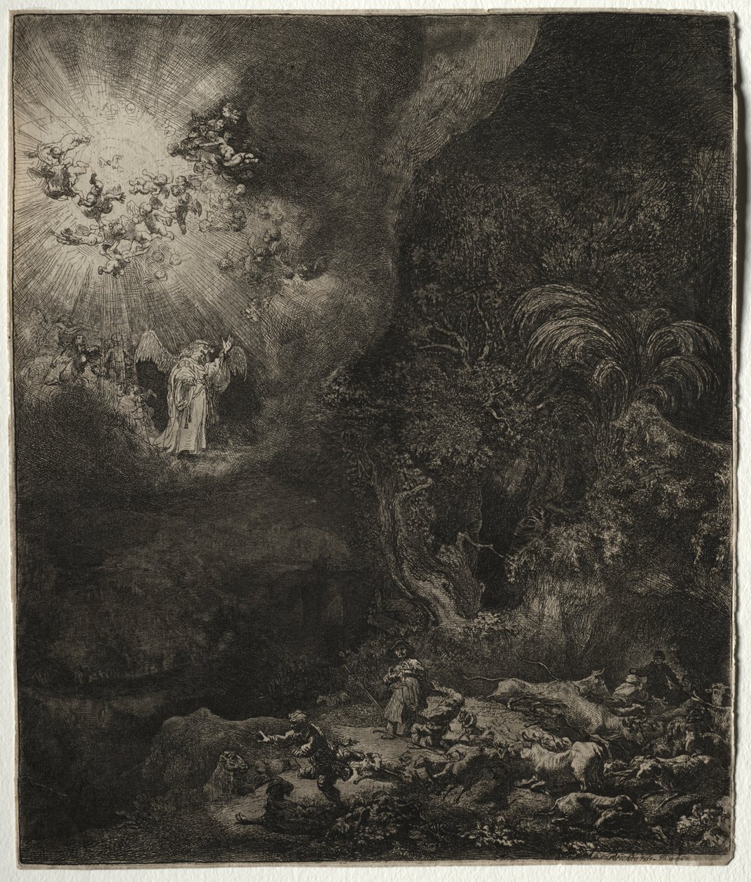 De Engel Verschijnt aan de Herders door Rembrandt van Rijn
