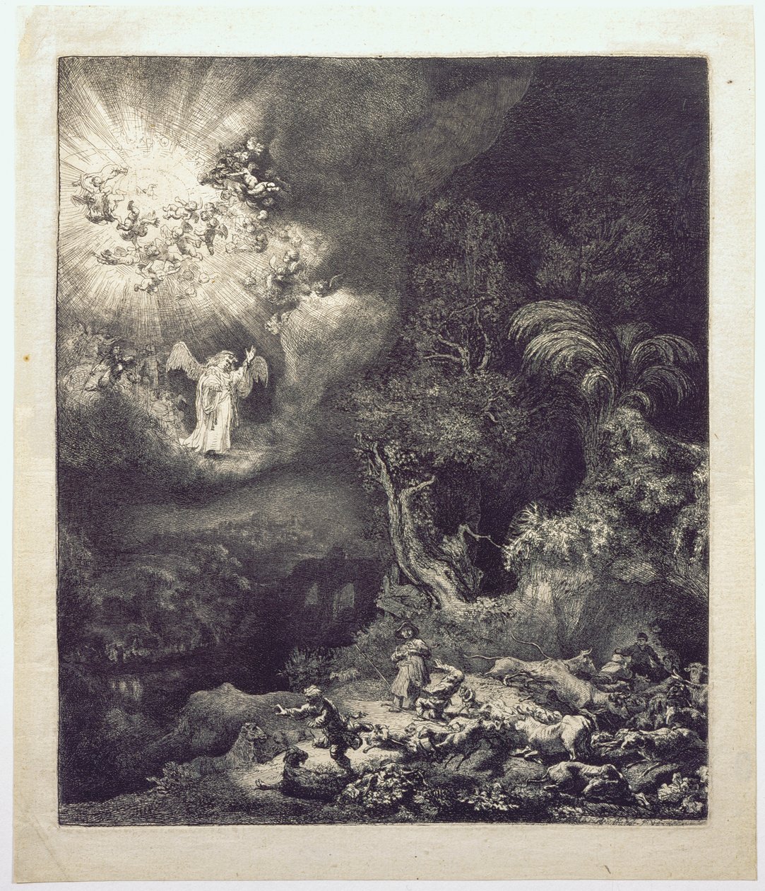 De engel die aan de herders verscheen door Rembrandt van Rijn