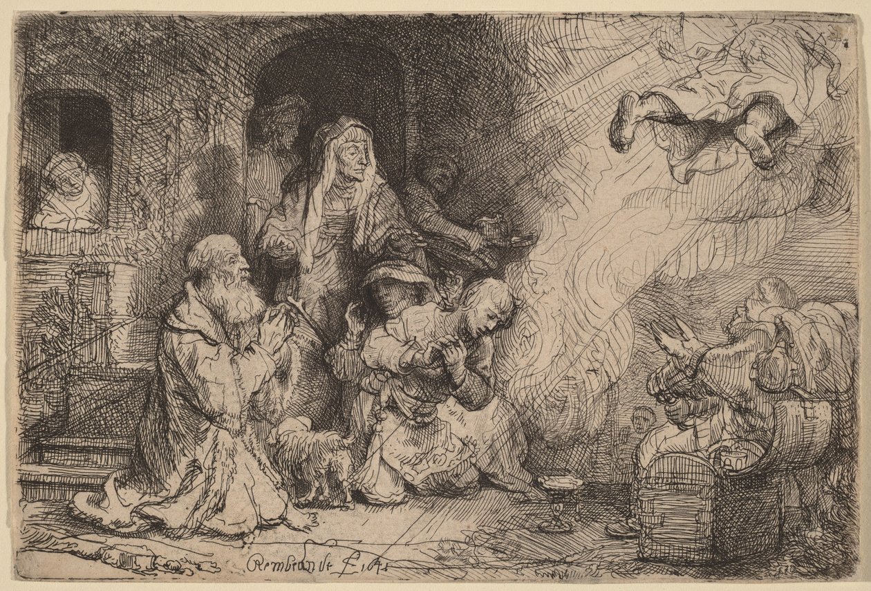 De engel die afscheid neemt van de familie van Tobias door Rembrandt van Rijn