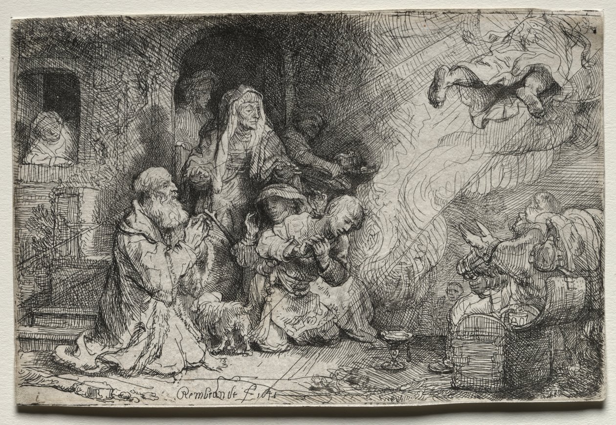 De Engel Vertrekt van de Familie van Tobit door Rembrandt van Rijn