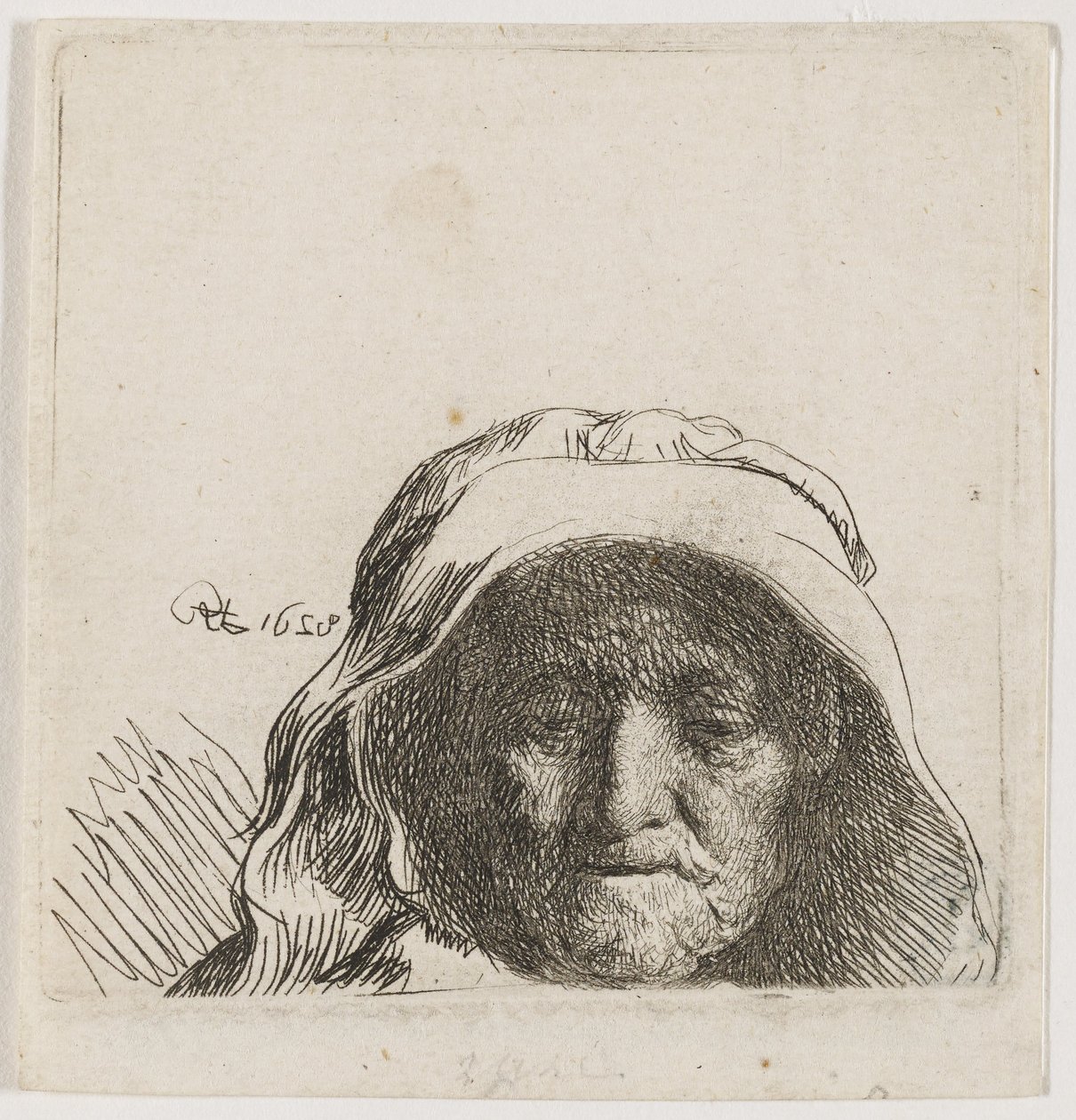 De moeder van de kunstenaar: alleen het hoofd, in vooraanzicht door Rembrandt van Rijn