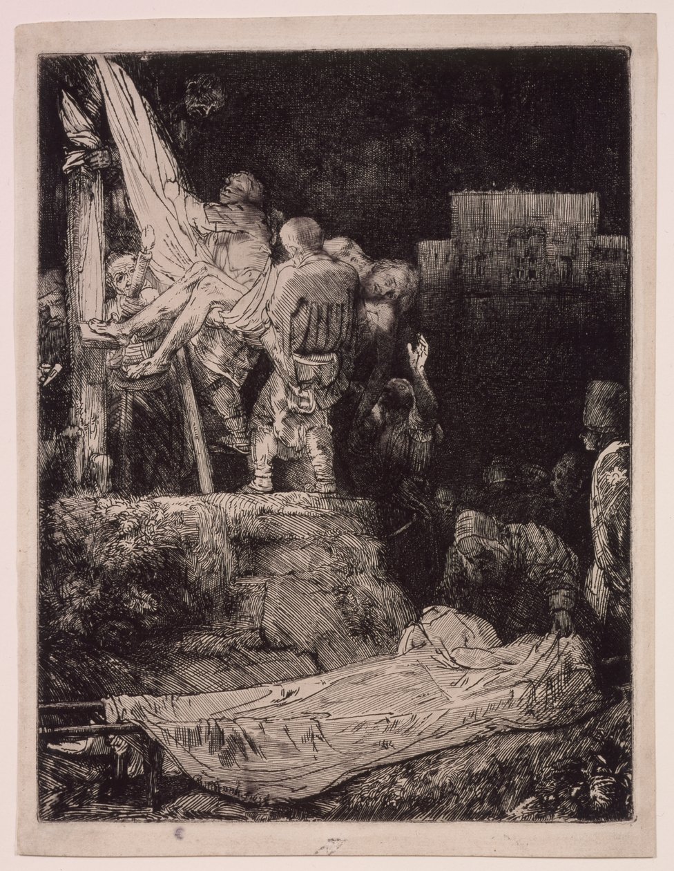 De afneming van het kruis bij fakkellicht door Rembrandt van Rijn
