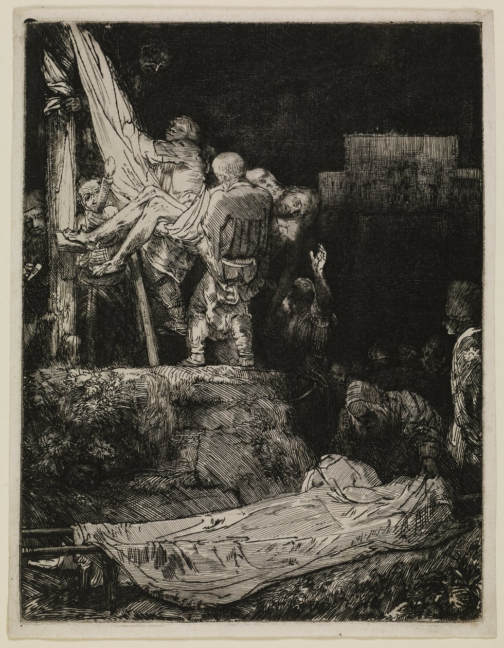 De afneming van het kruis bij fakkellicht door Rembrandt van Rijn