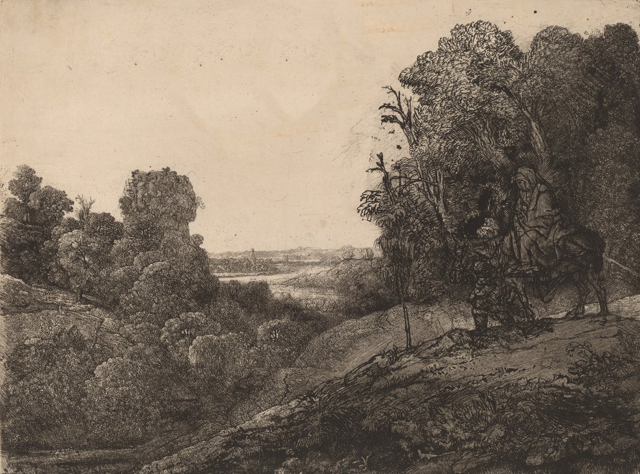 De vlucht naar Egypte: Gewijzigd van Seghers door Rembrandt van Rijn