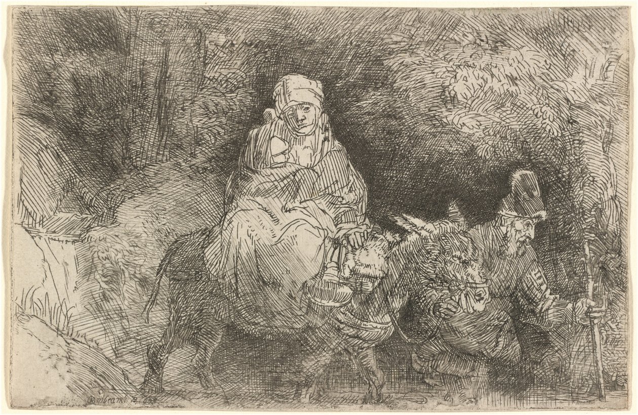 De vlucht naar Egypte: een beek oversteken door Rembrandt van Rijn