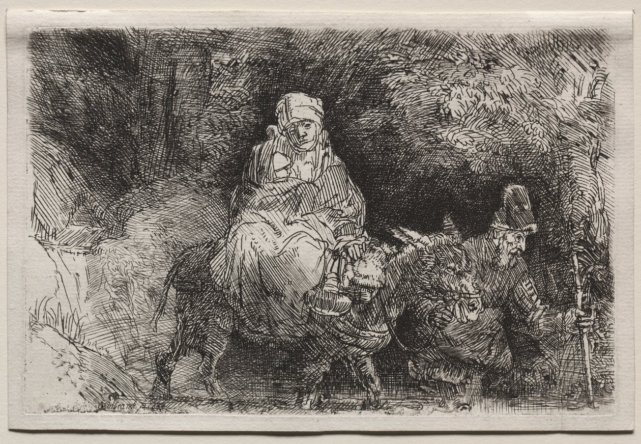 De Vlucht naar Egypte: Oversteken van een Beek door Rembrandt van Rijn
