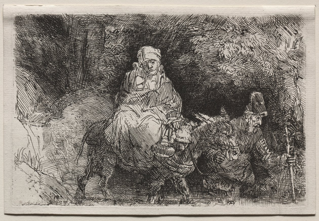 De vlucht naar Egypte: Een beek oversteken, 1654 door Rembrandt van Rijn