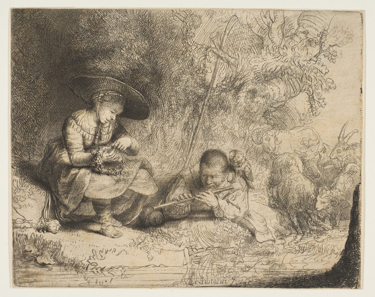 De fluitspeler, 1642 door Rembrandt van Rijn