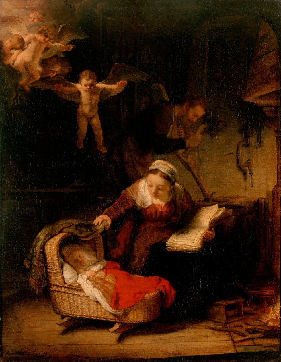 De Heilige Familie met engelen door Rembrandt van Rijn
