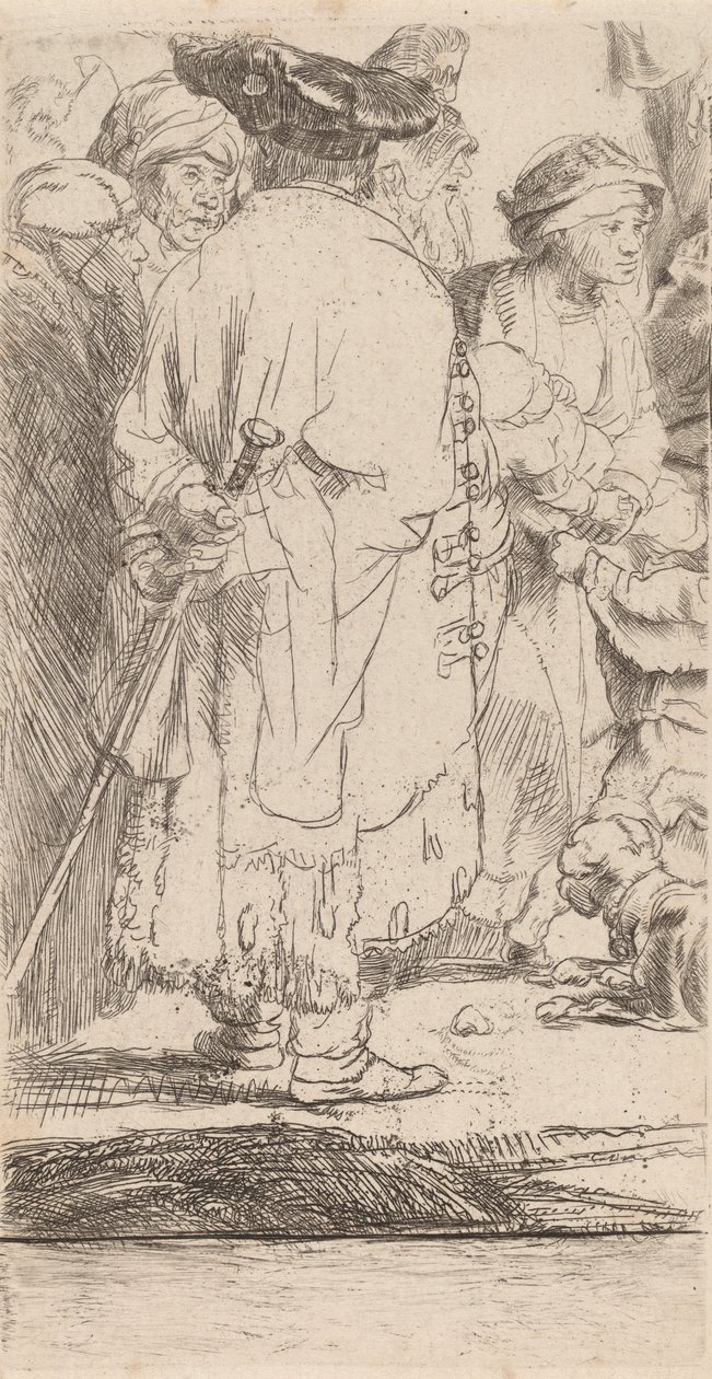 De Man met een Stok Fragment uit de Honderd Guilder Print, ca. 1649 door Rembrandt van Rijn