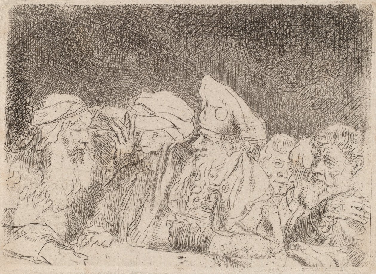 De Farizeeën Debatteren (fragment uit de Honderd Guilder Print) door Rembrandt van Rijn