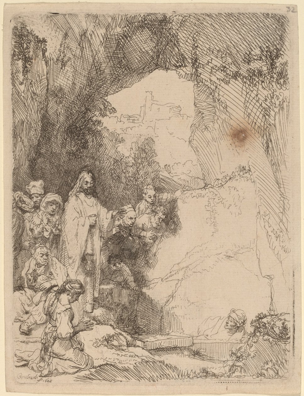 De Opwekking van Lazarus: Kleine Plaat door Rembrandt van Rijn