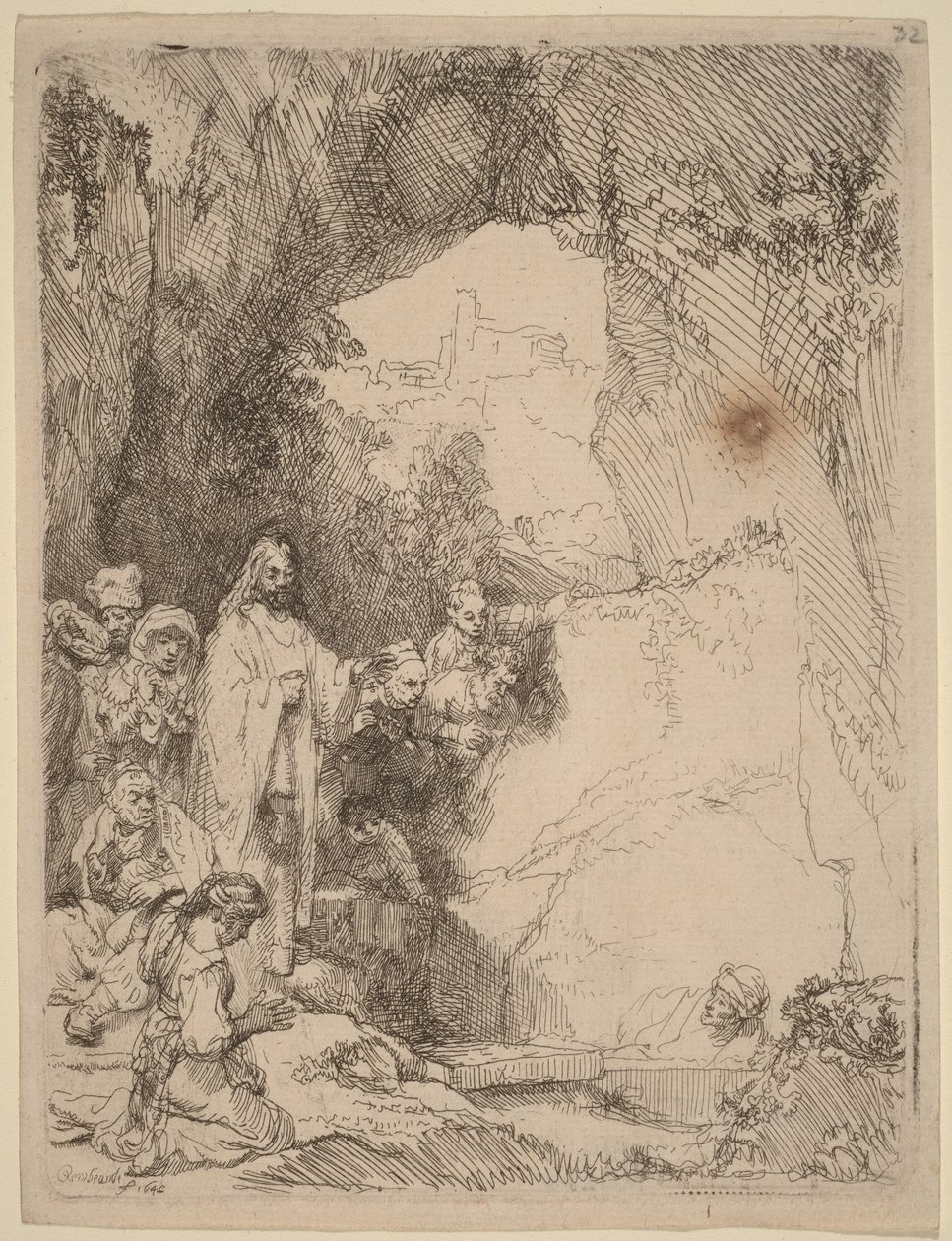 De opwekking van Lazarus: klein bord door Rembrandt van Rijn