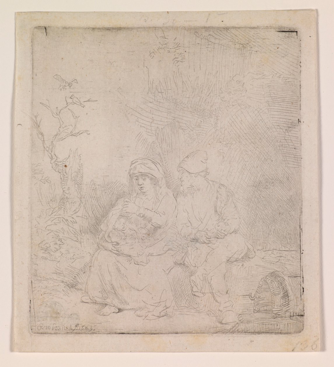 De rust tijdens de vlucht (licht geëtst) door Rembrandt van Rijn