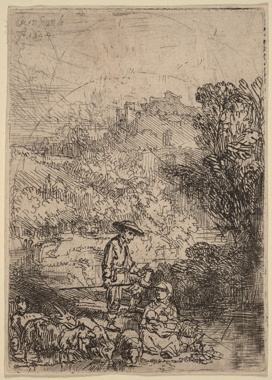 De herder en zijn gezin door Rembrandt van Rijn