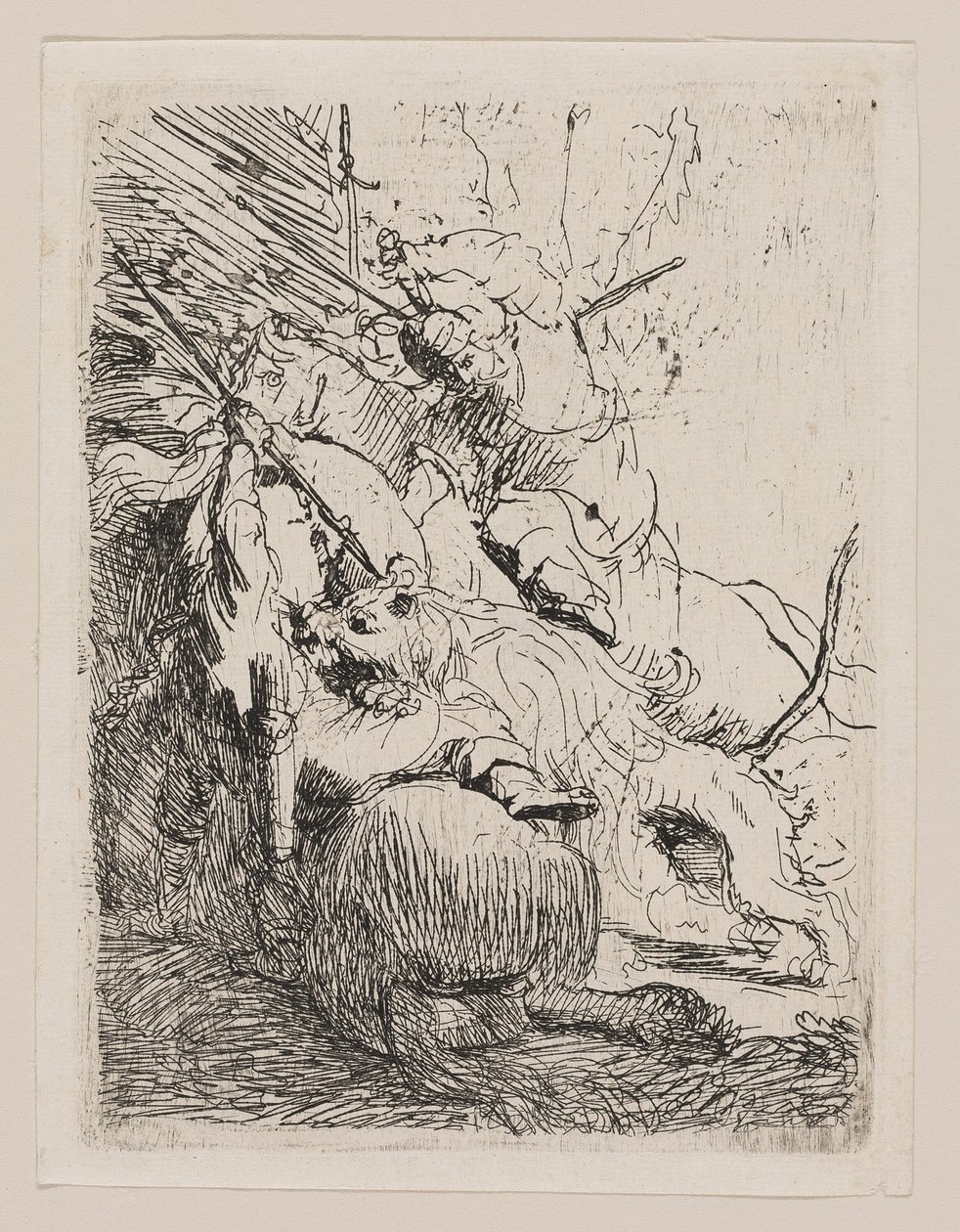 De kleine leeuwenjacht (met één leeuw) door Rembrandt van Rijn