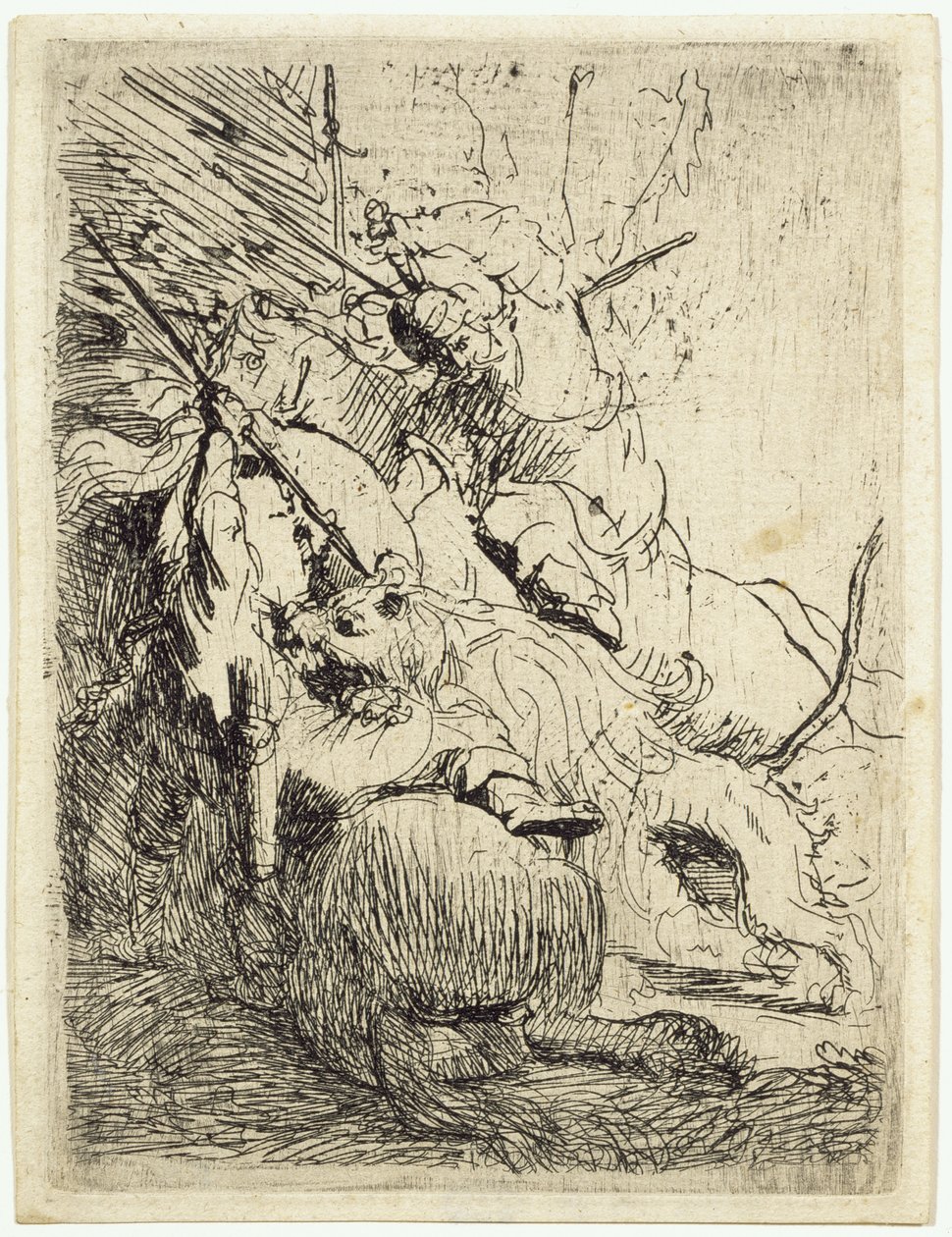 De jacht op de kleine leeuw (met één leeuw) door Rembrandt van Rijn