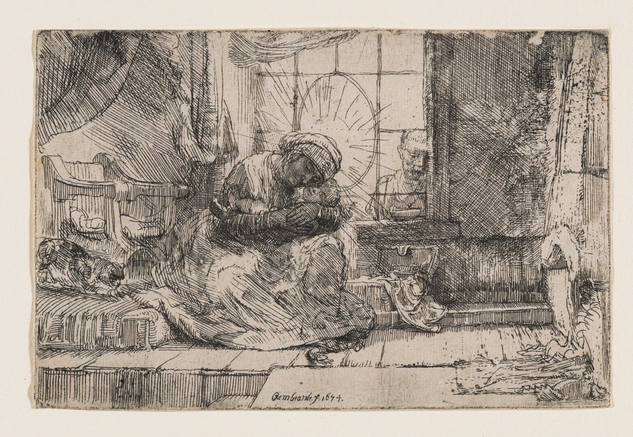 De Maagd met het Kind, een kat en een slang door Rembrandt van Rijn