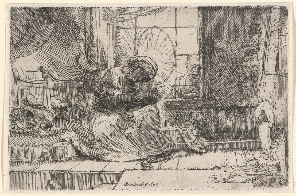 De Maagd en het Kind met de Kat en Slang door Rembrandt van Rijn