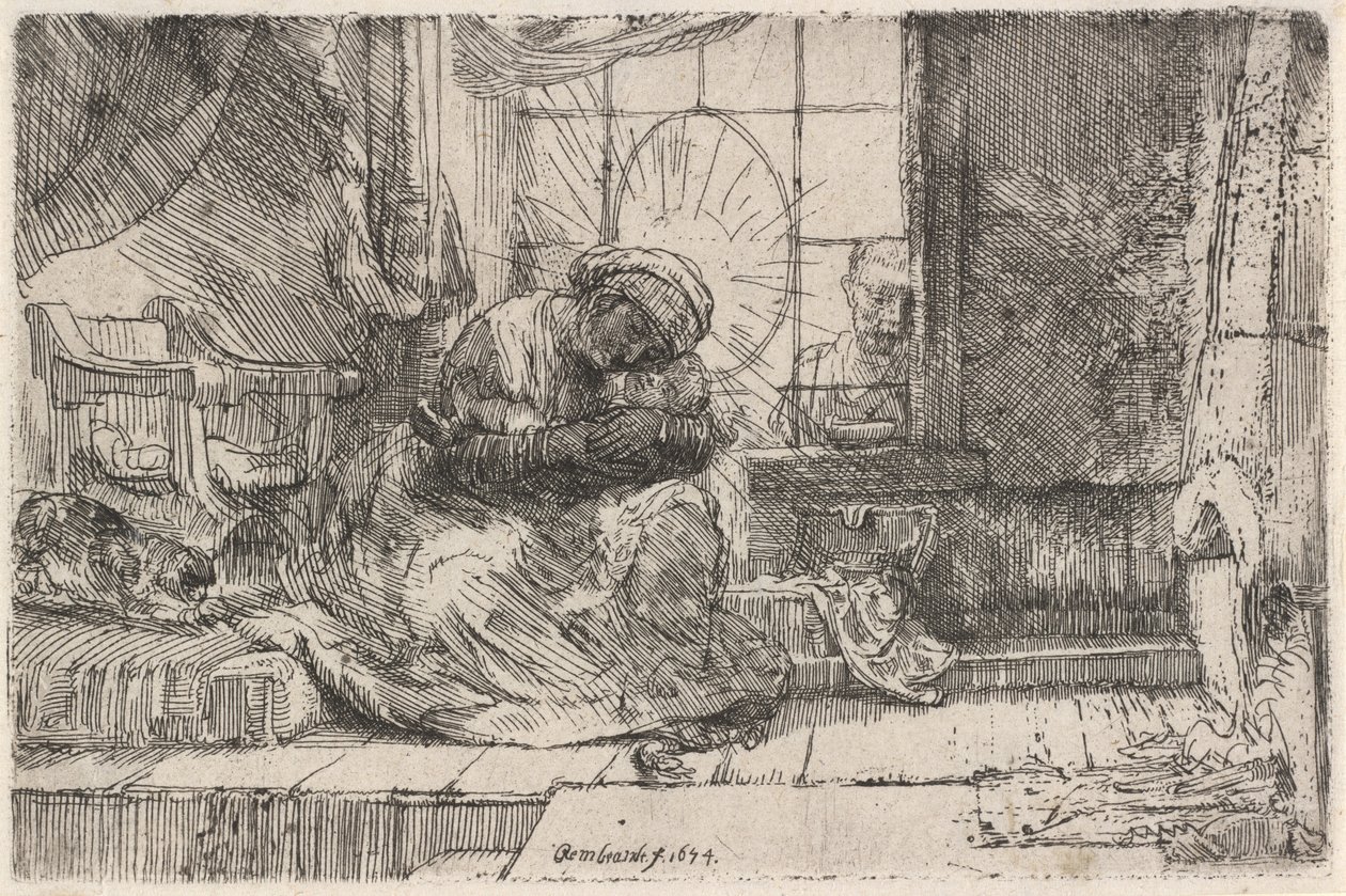 De Maagd en het Kind met de Kat en Slang door Rembrandt van Rijn
