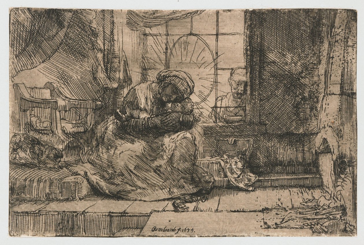 De Maagd en Kind met de kat en de slang door Rembrandt van Rijn