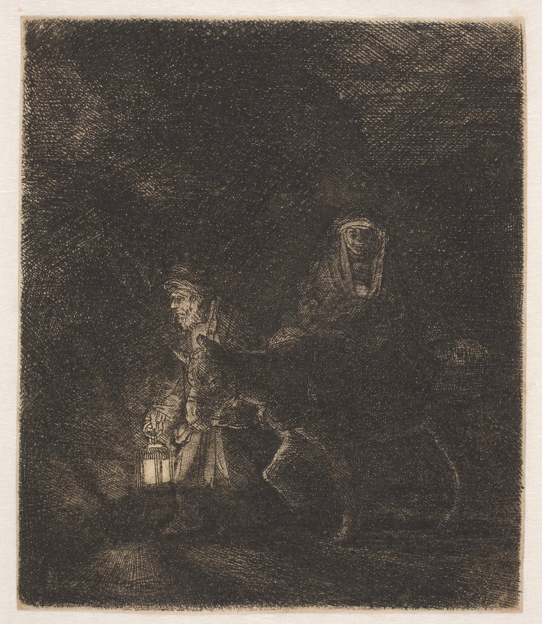 De vlucht naar Egypte: een nachtelijk stuk door Rembrandt van Rijn