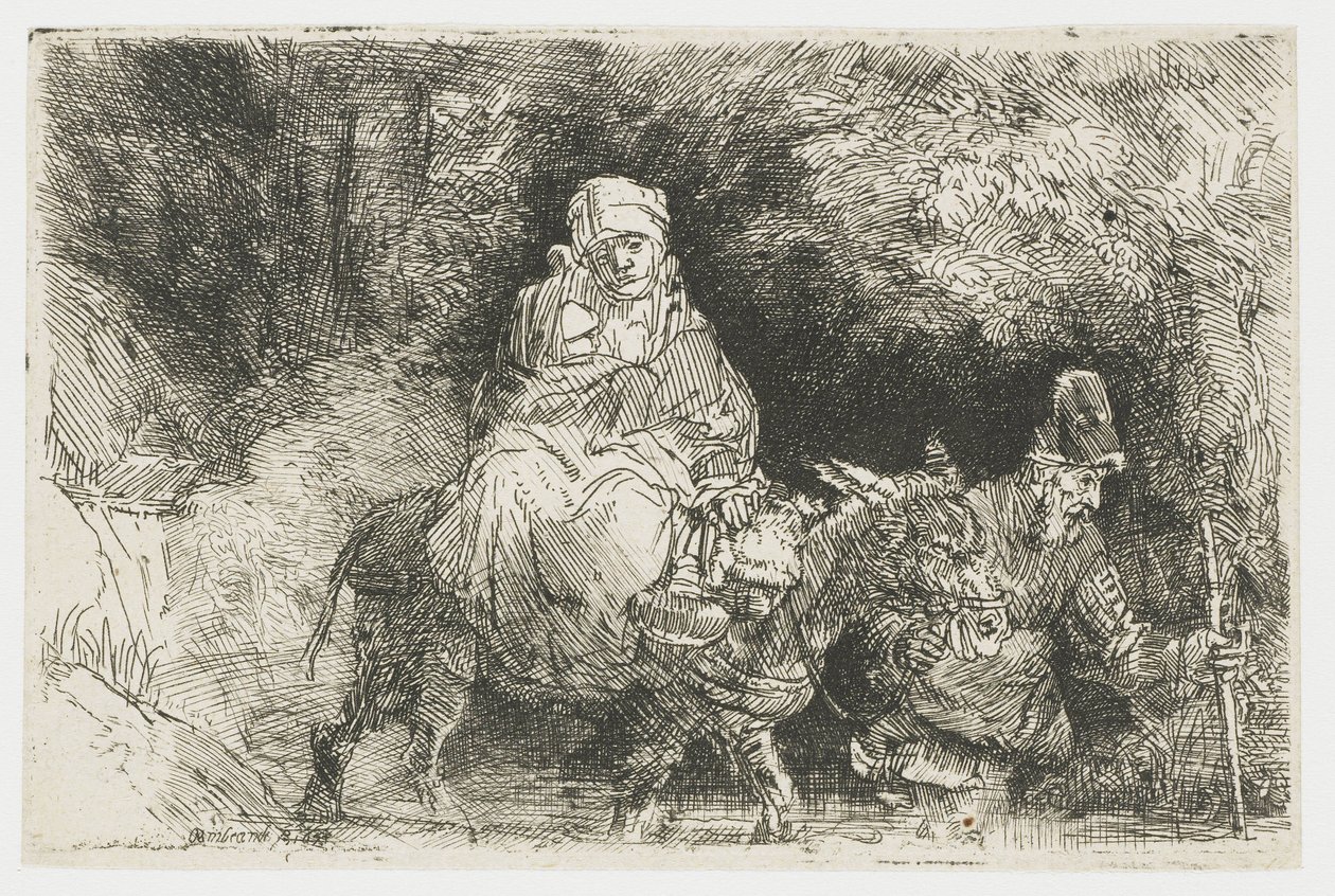 De vlucht naar Egypte over een beek door Rembrandt van Rijn