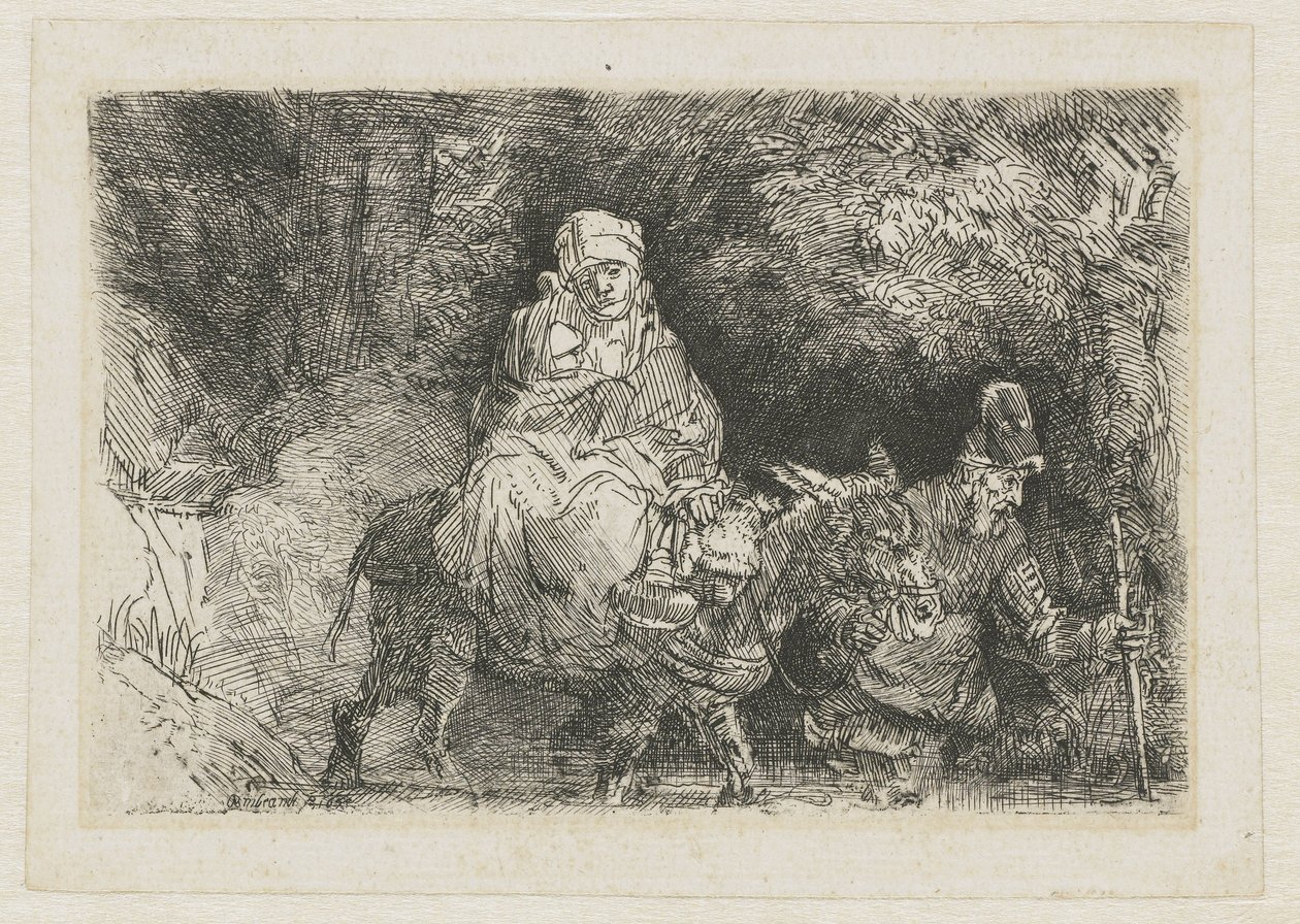 De vlucht naar Egypte over een beek door Rembrandt van Rijn
