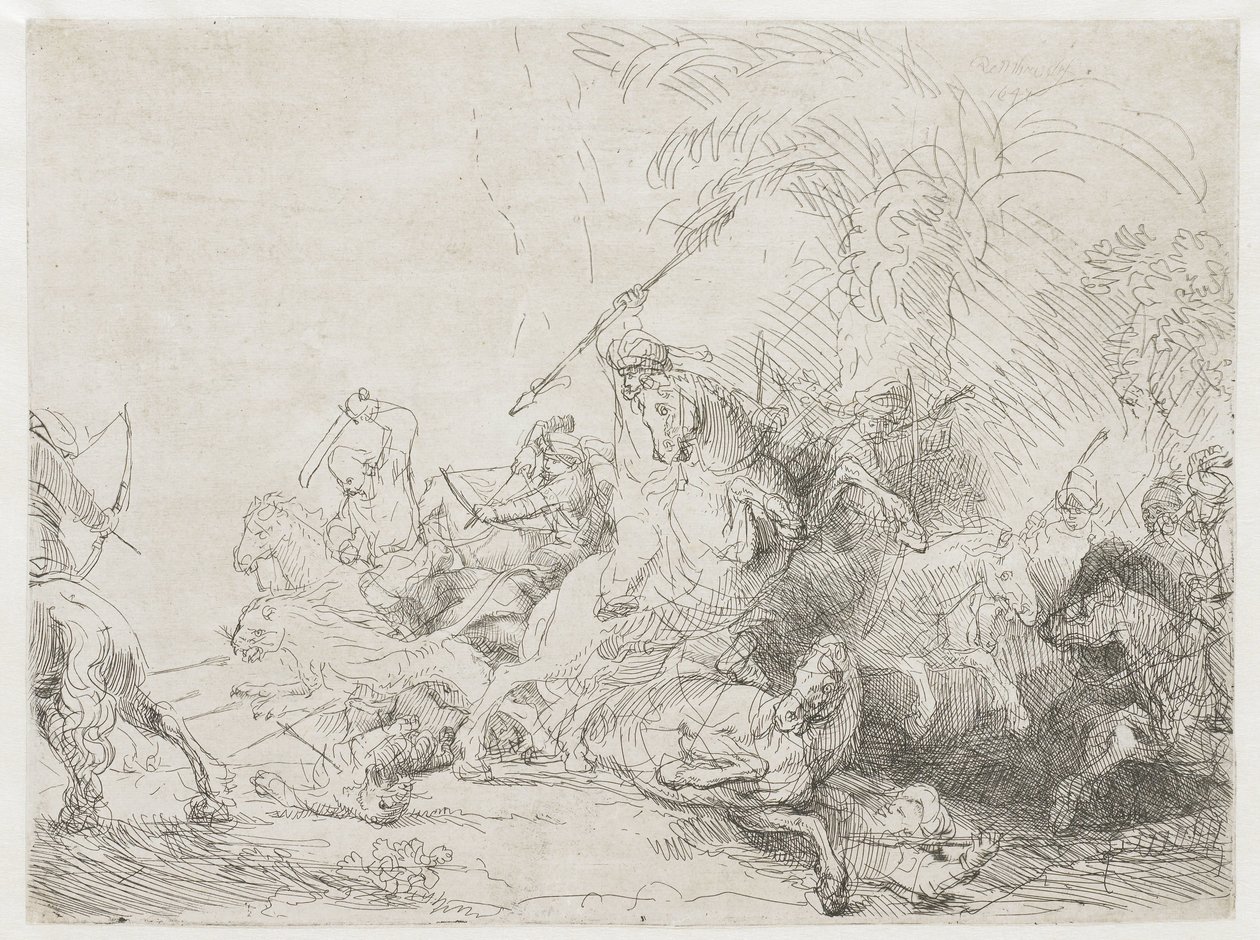 De grote leeuwenjacht door Rembrandt van Rijn