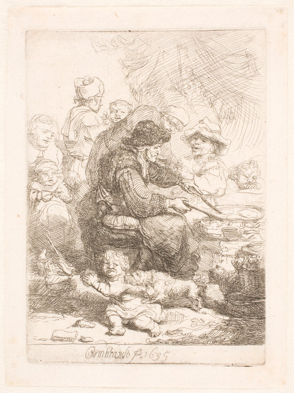 De pannenkoekvrouw door Rembrandt van Rijn