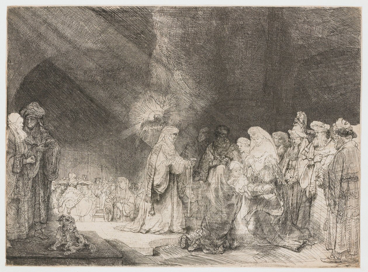 De presentatie in de tempel: langwerpige prent door Rembrandt van Rijn