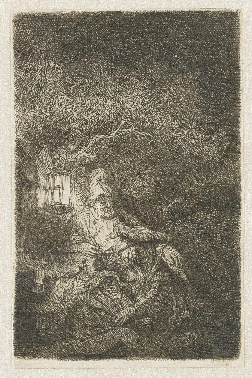 De rust tijdens de vlucht naar Egypte: een nachtstuk door Rembrandt van Rijn