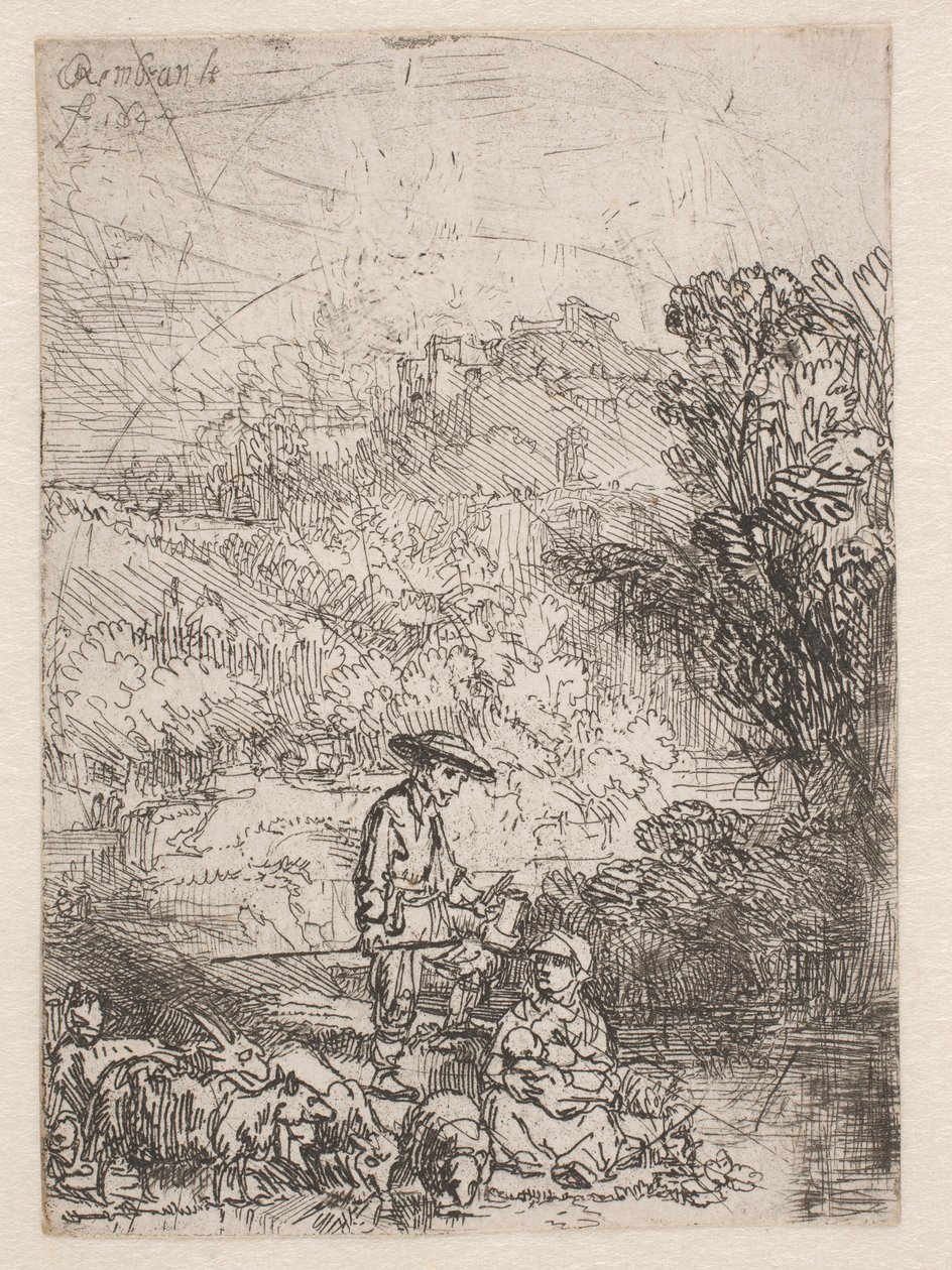 De herder en zijn gezin door Rembrandt van Rijn
