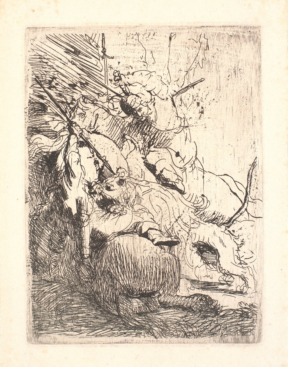 De kleine leeuwenjacht (met één leeuw) door Rembrandt van Rijn