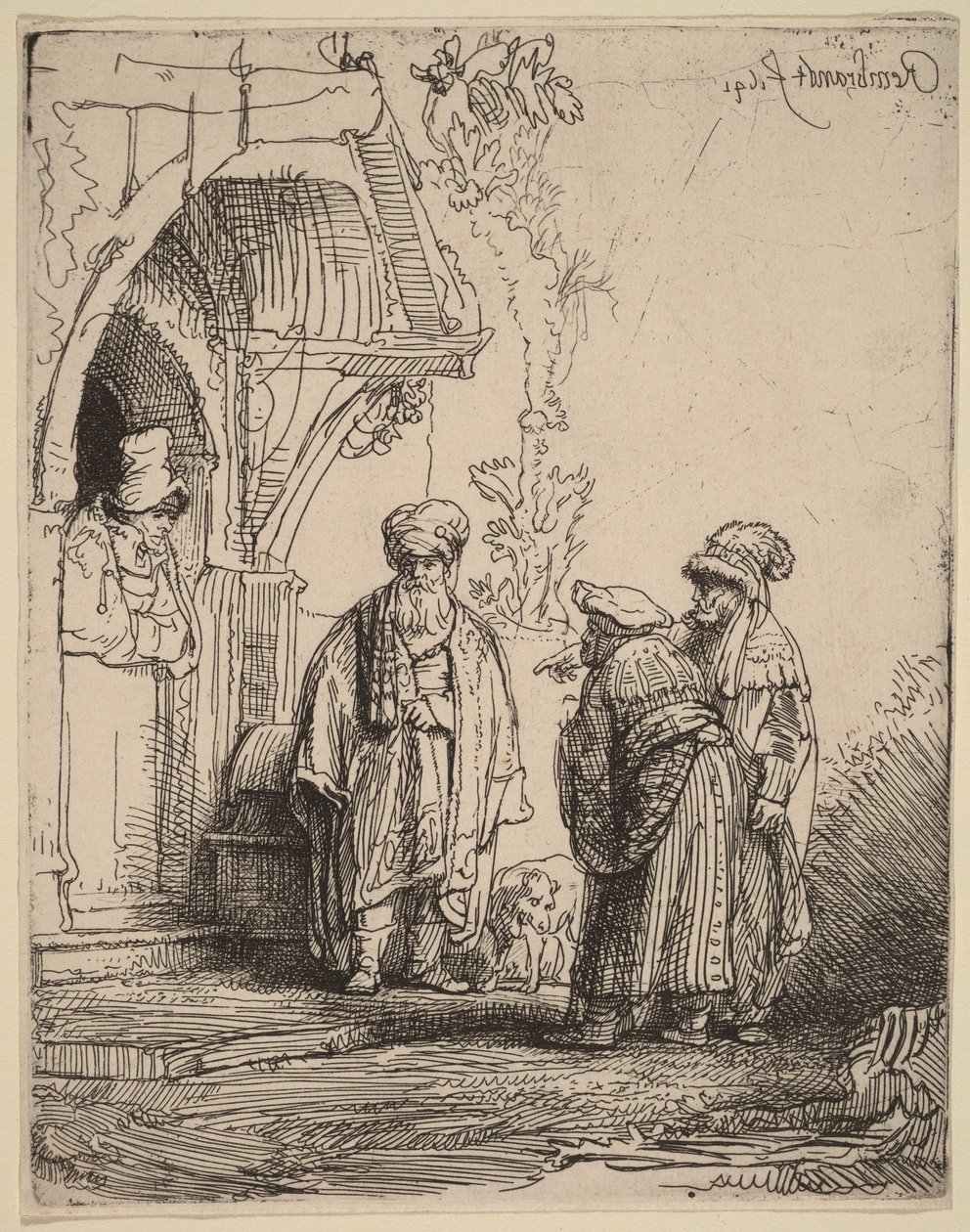 Drie oosterse figuren (Jakob en Laban) door Rembrandt van Rijn