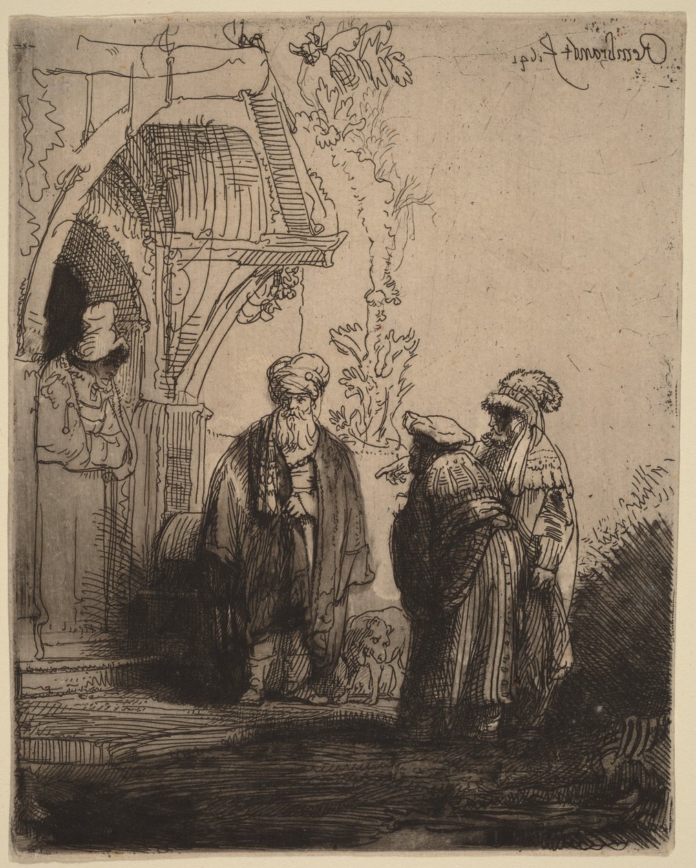 Drie oosterse figuren (Jakob en Laban) door Rembrandt van Rijn