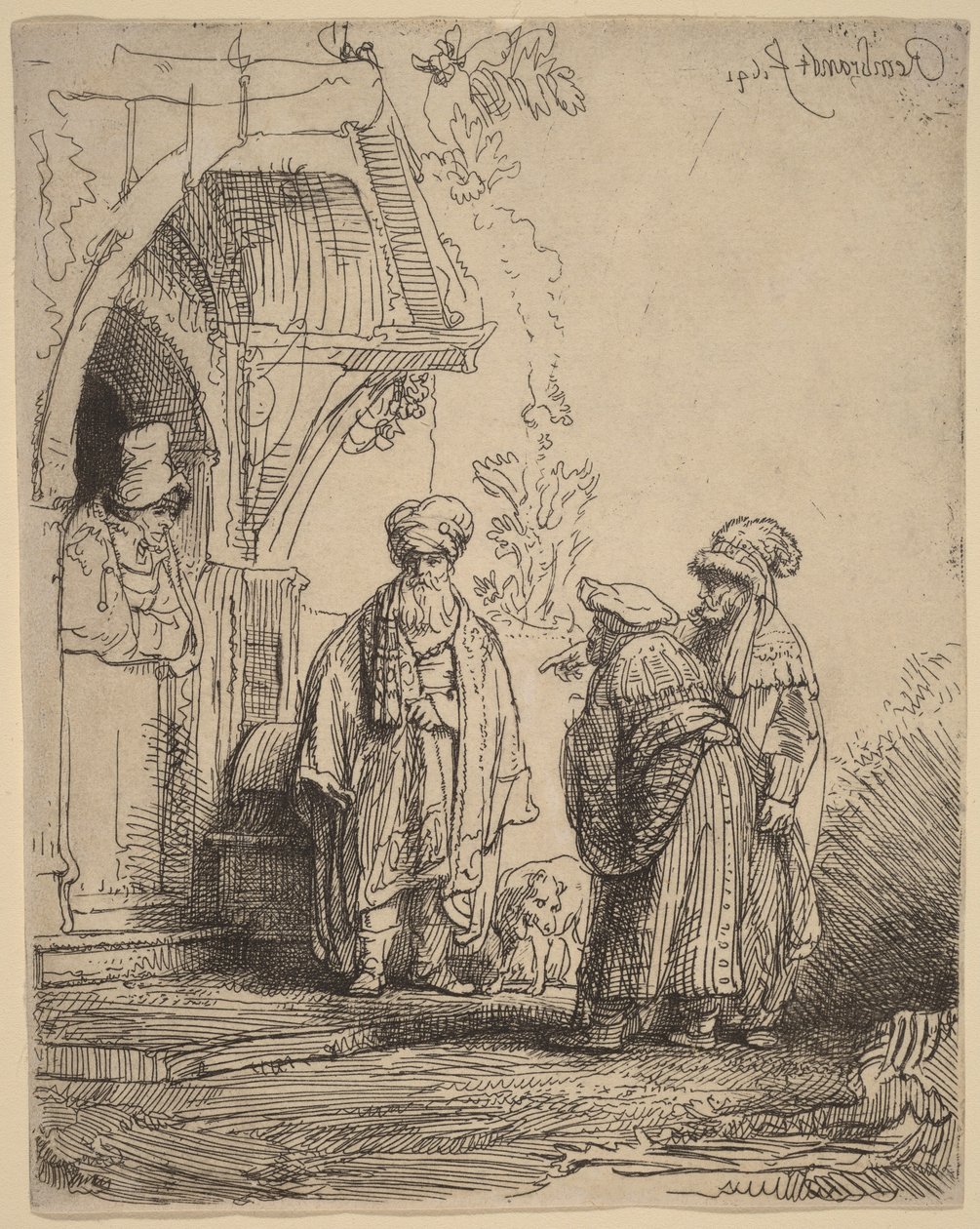 Drie oosterse figuren (Jakob en Laban) door Rembrandt van Rijn
