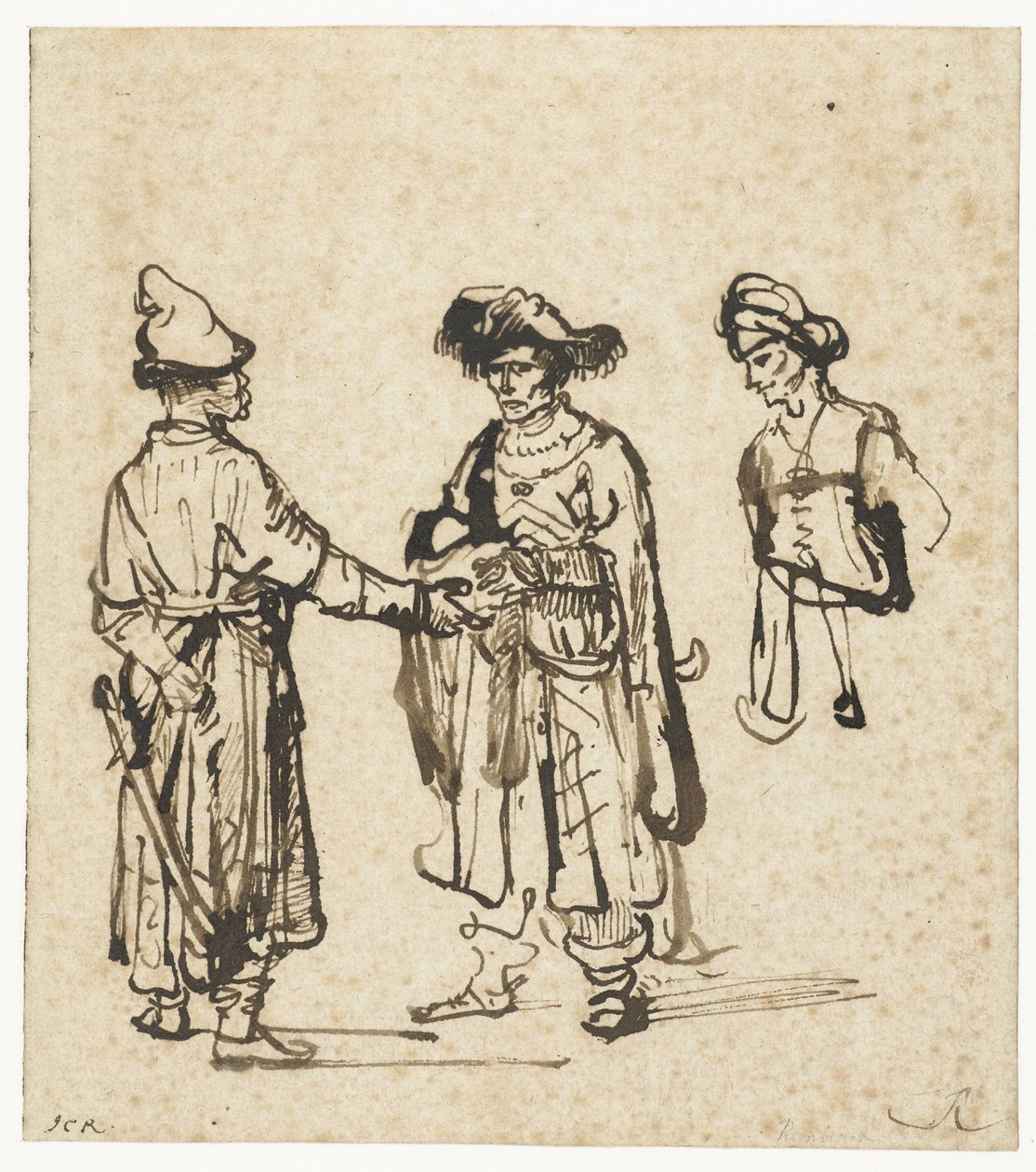 Drie Aziaten in gesprek door Rembrandt van Rijn