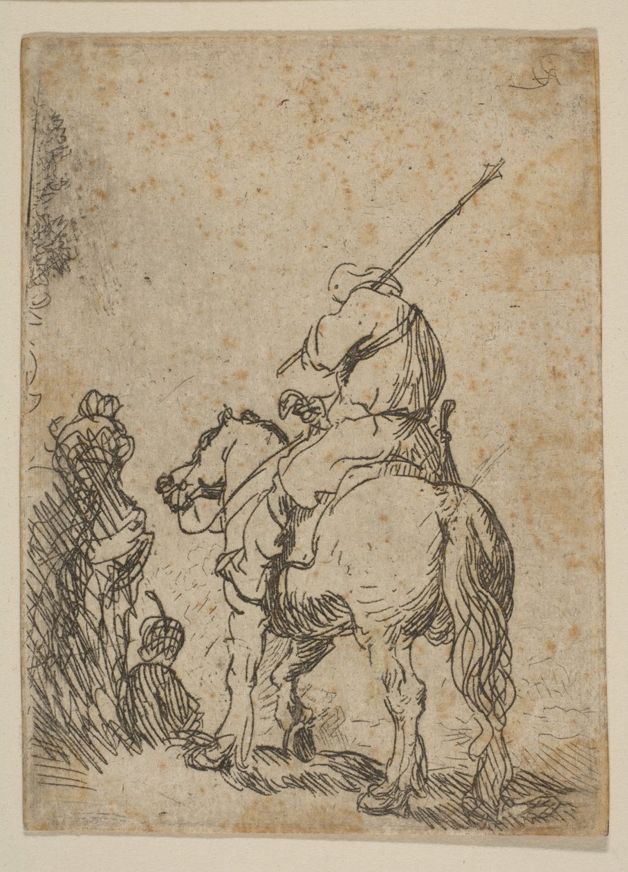 Geturband soldaat te paard door Rembrandt van Rijn