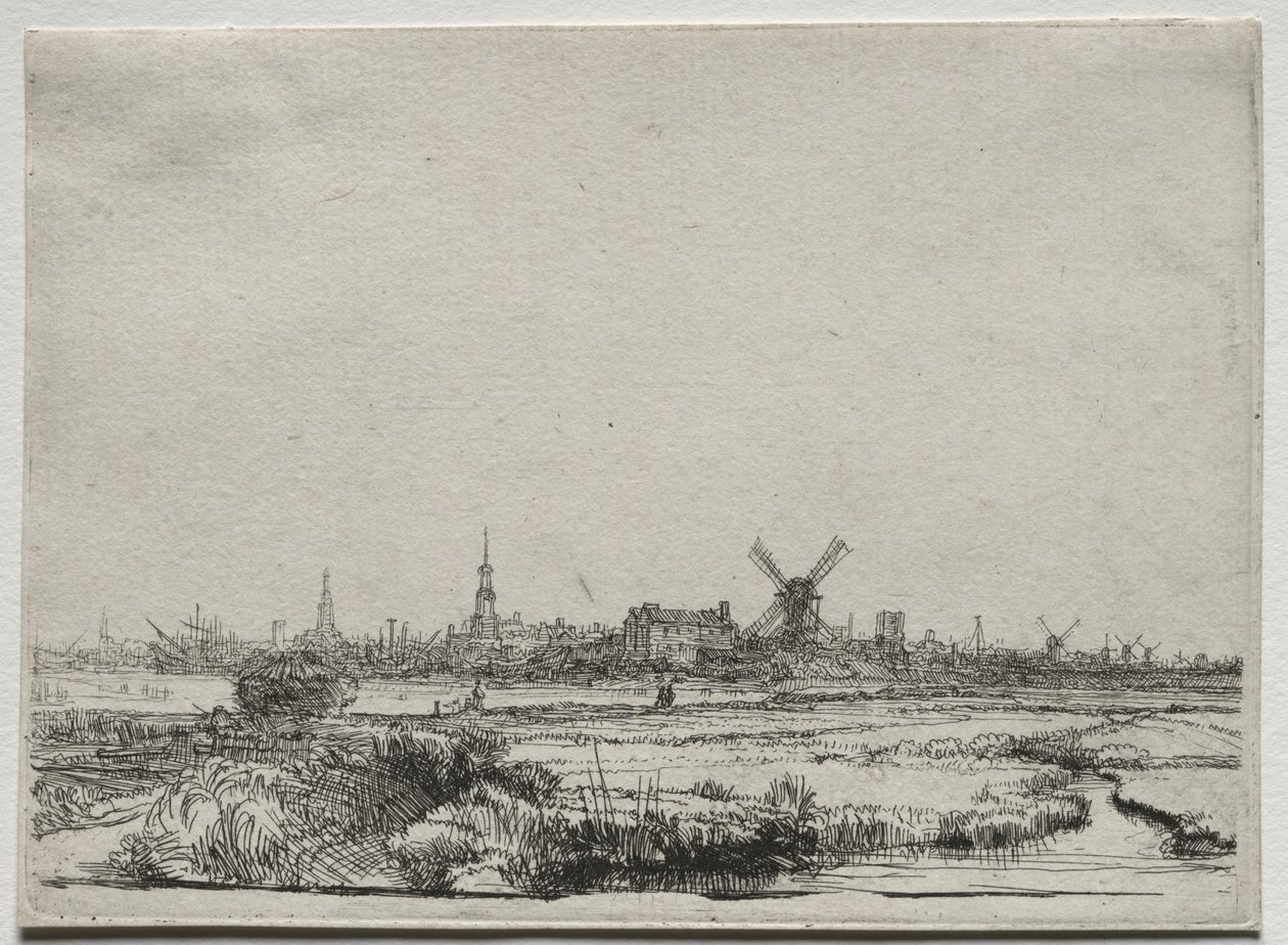 Uitzicht op Amsterdam vanuit het Noordwesten door Rembrandt van Rijn
