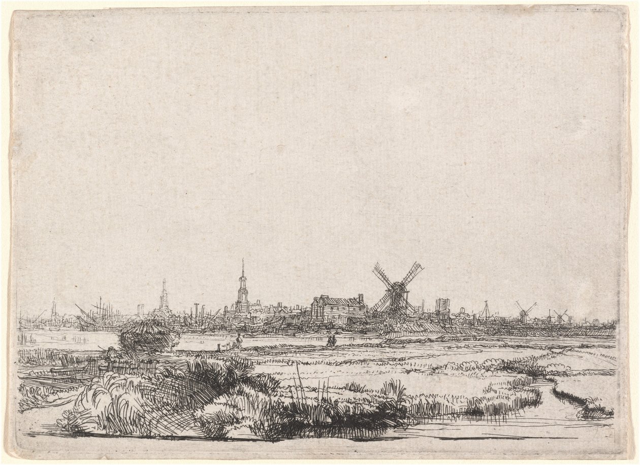 Uitzicht op Amsterdam vanuit het Noordwesten door Rembrandt van Rijn