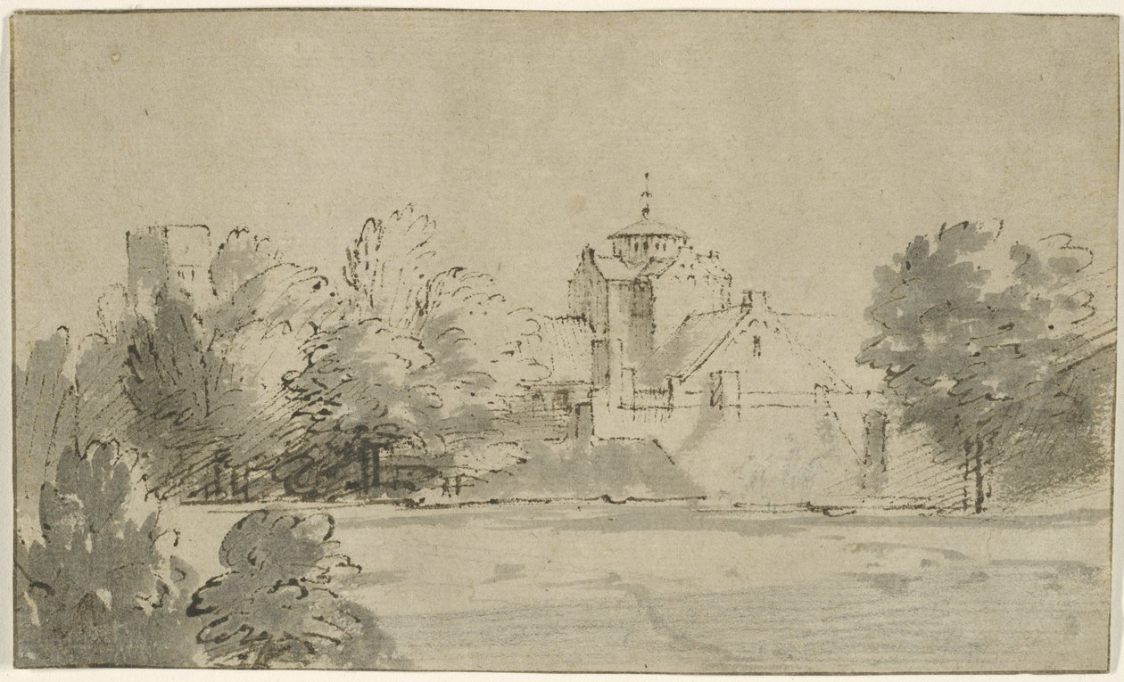 Uitzicht op de Mariakerk in Utrecht vanuit het zuiden door Rembrandt van Rijn