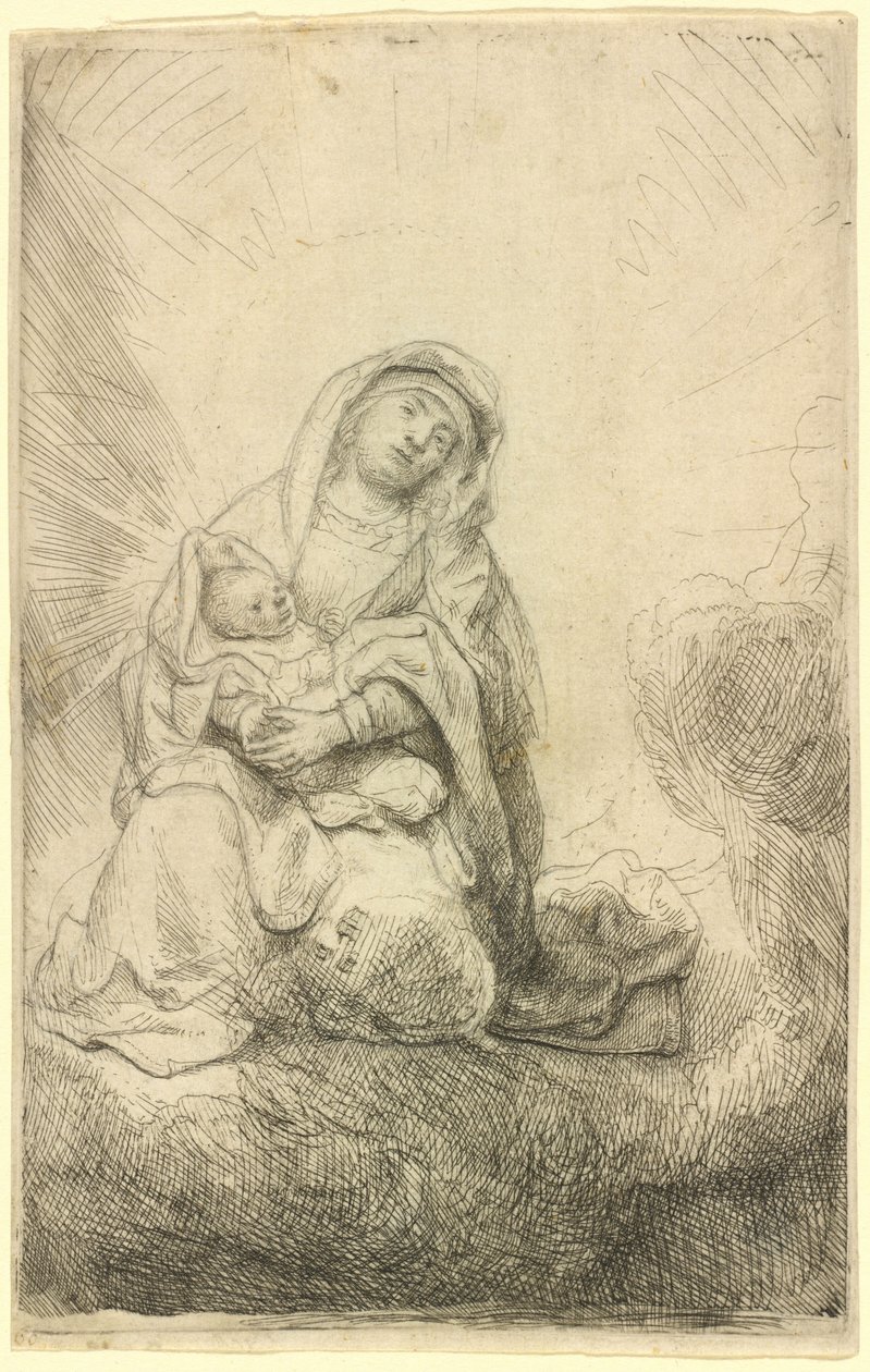 De Maagd met het Kind in de wolken door Rembrandt van Rijn