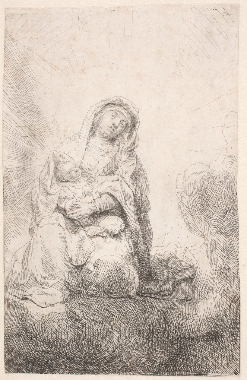 De Maagd met het Kind in de wolken door Rembrandt van Rijn